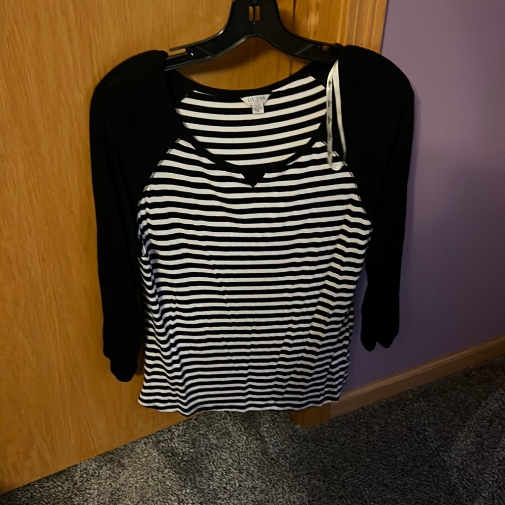 Guess Top - Worn once - Black and White Striped - Picture 1 of 2